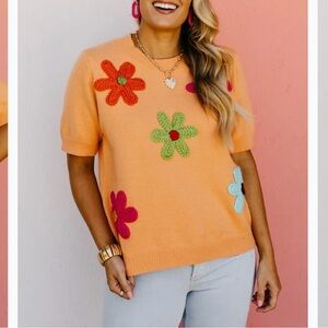 Crochet Flower Sweater Top. Size Medium.